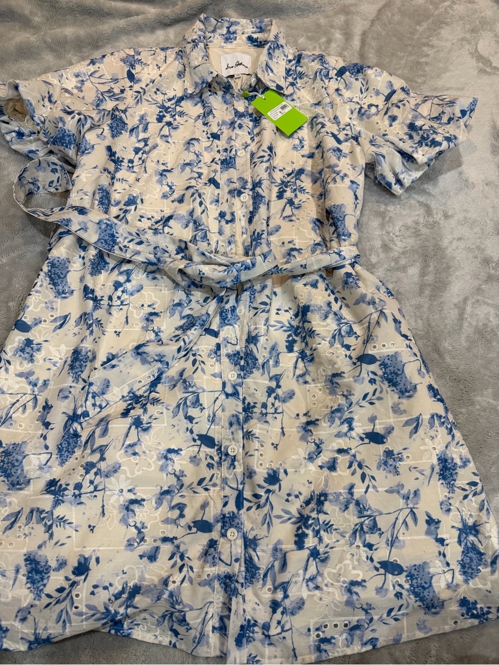 Sam Edelman Cream Dress with Blue Floral Print - Kids